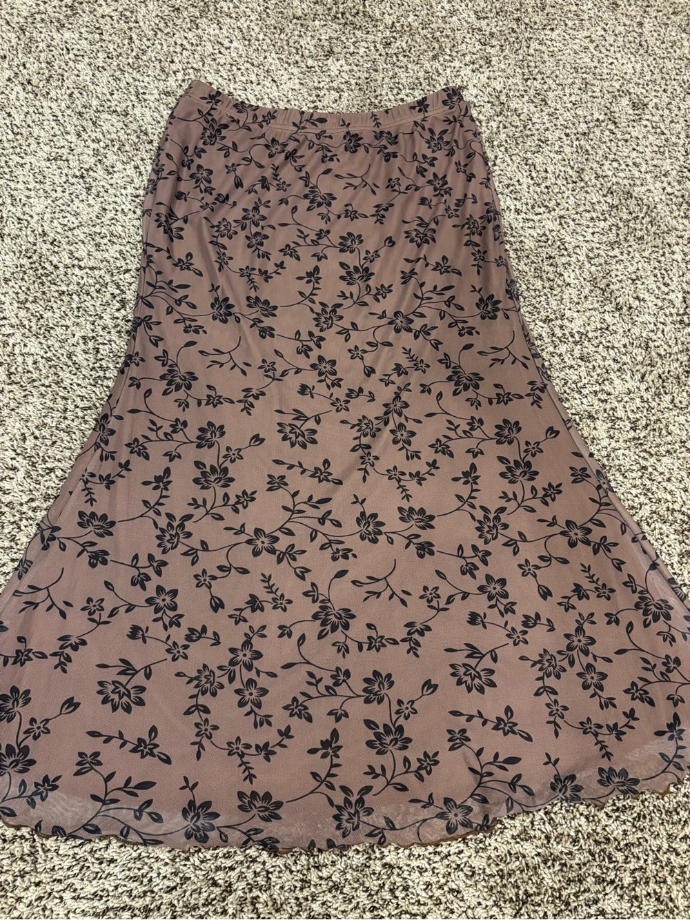 Women's Floral Mesh A-Line Skirt in Mauve with Black Print